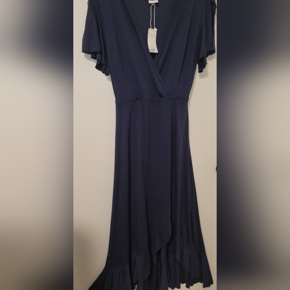 NWT Lascana Blue Surplice Neckline Short Sleeve Side Slit Maxi Dress Size 4 - Picture 7 of 13